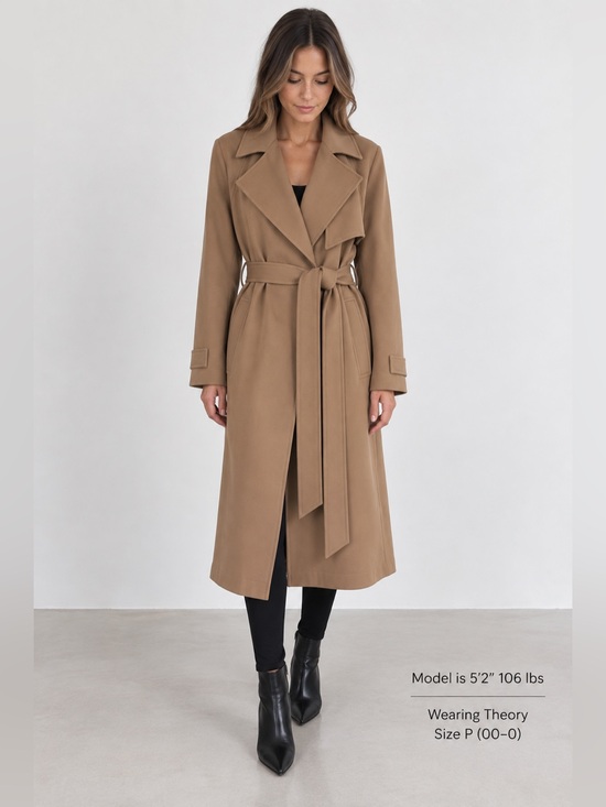 Theory Jackets & Blazers - Theory Oaklane Admiral Crepe Belted Trench Coat Camel Size P XS
